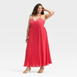 A New Day - Women's Pleated Maxi Dress - A New Day Coral 2X Coral